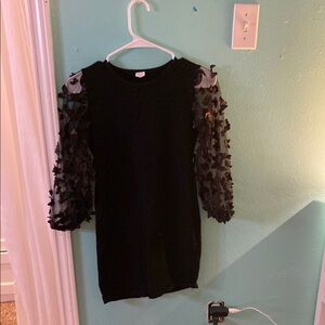 Black Dress with Sheer Floral Sleeves